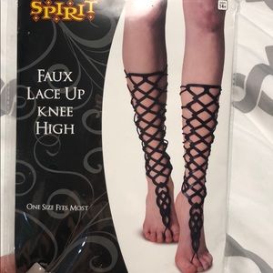 Faux Leather Lace Up Knee High